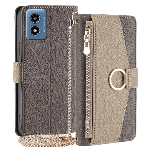 Moto G 5G 2024 Crossbody Litchi Texture Leather Phone Case - Grey